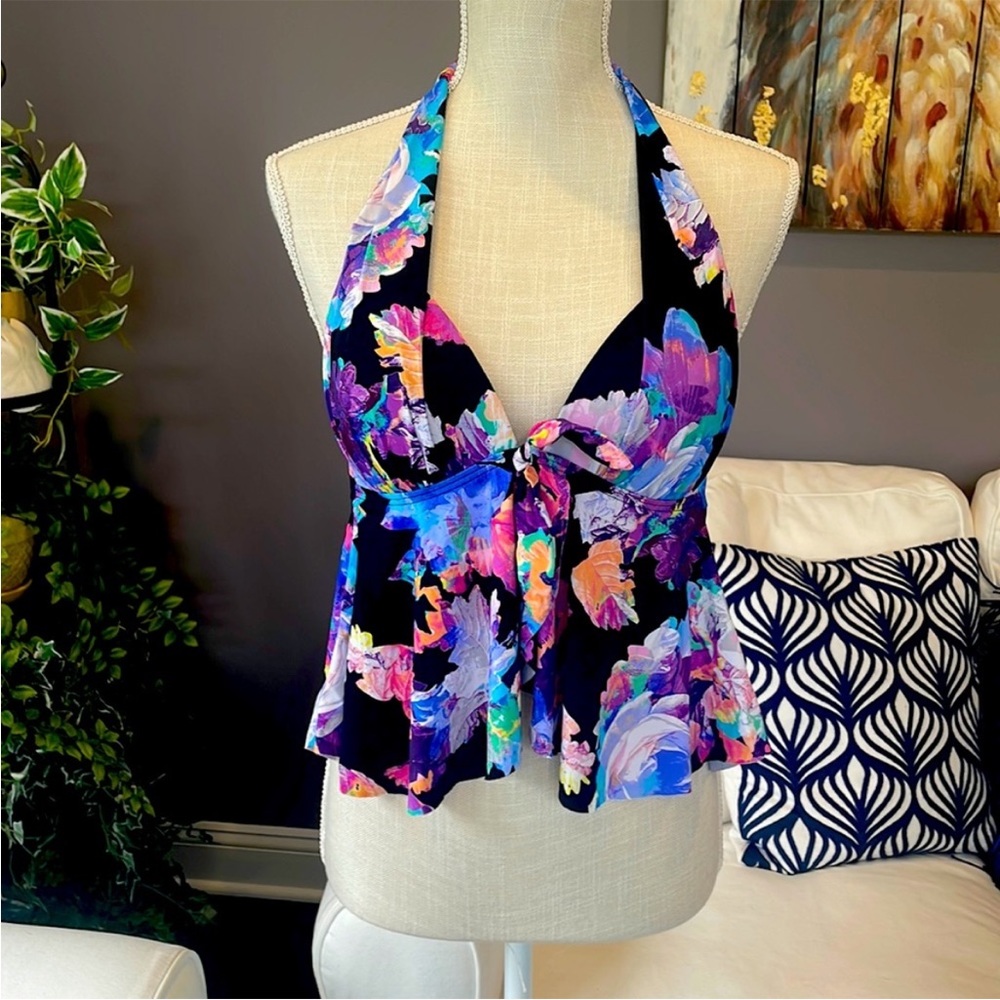 Bar III Floral Molded Cup Flutter Tankini top, MED